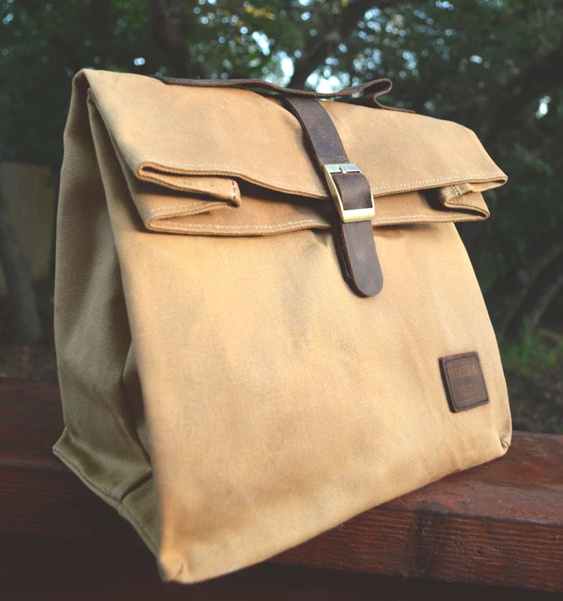 Insulated Waxed Cotton Canvas Lunch Bag