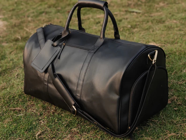 Leather weekender bag