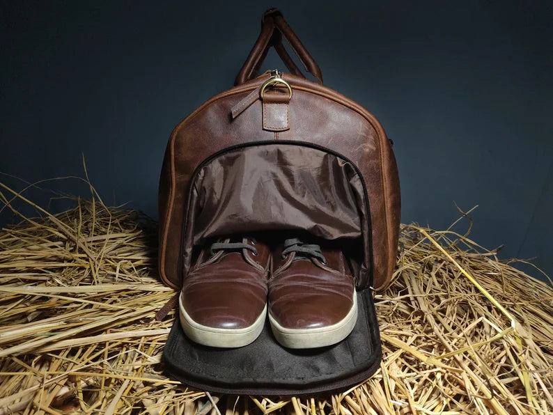 Leather weekender bag