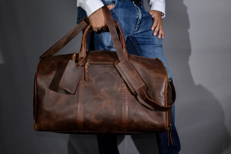 Leather weekender bag